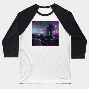 Cyberpunk Noir City Conceptualized Baseball T-Shirt